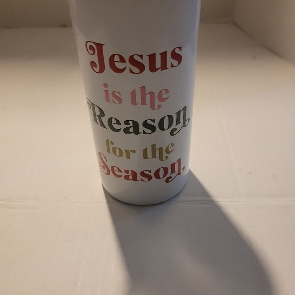 Jesus IS THE REASON FOR THE SEASON 16OZS White Stainless steel tumbler Nwt